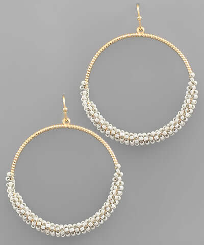 Half Beaded Hoops White