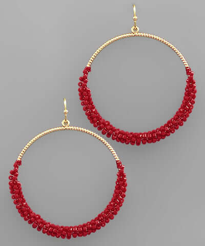 Half Beaded Hoops Red