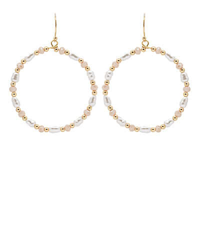 Bead Pearl & Glass Circle Earrings