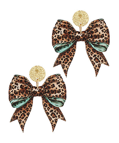 Cheetah Print Acrylic Bow Earrings