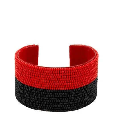 Game Day Seed Bead Cuff Bracelet Red and Black