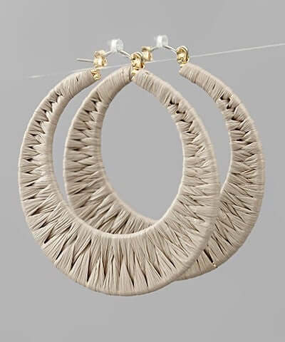 Raffia Wrapped Crescent Hoops Beige