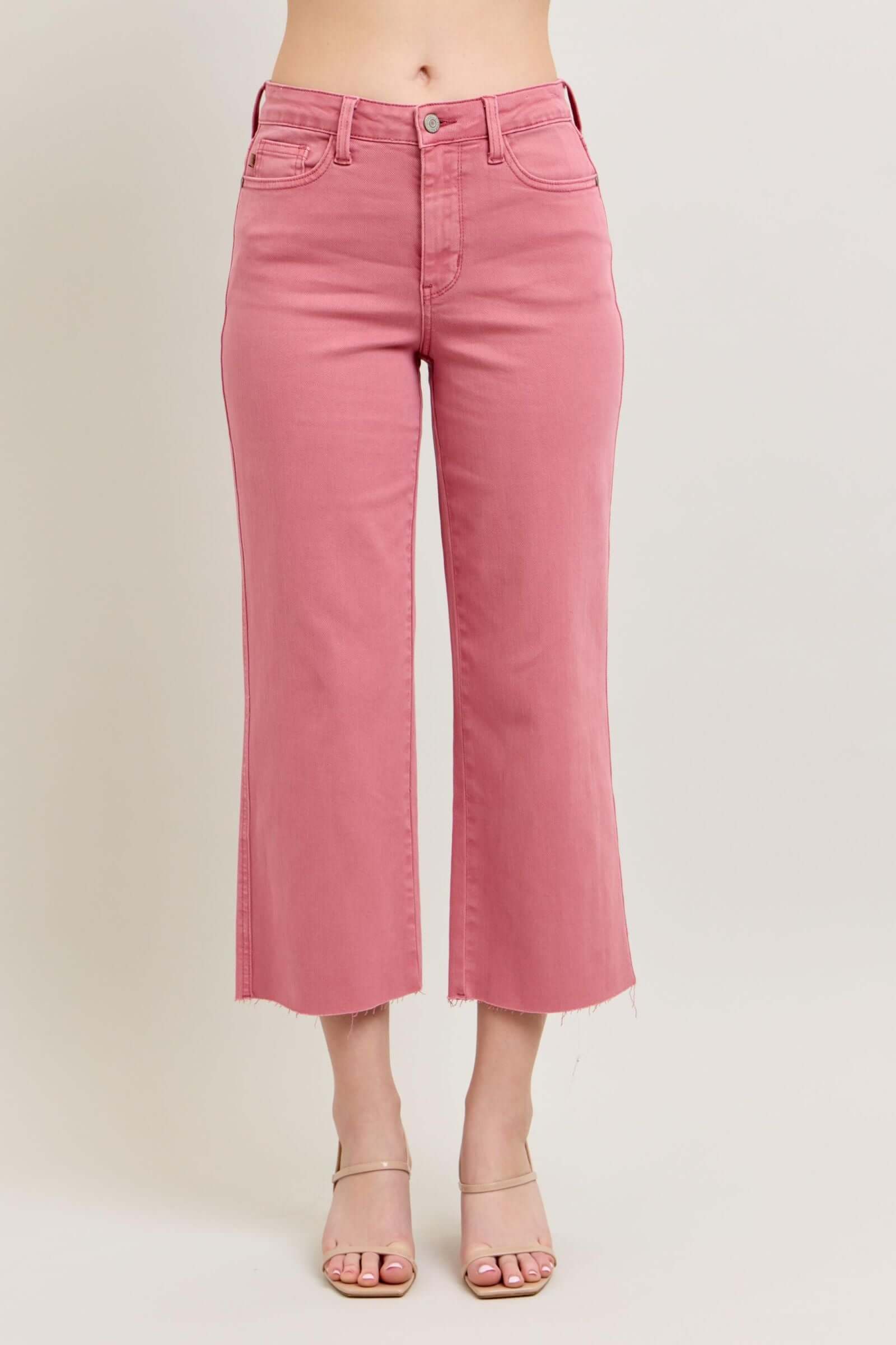 Judy Blue "Blush Bloom" Crop Wide-Leg Jeans