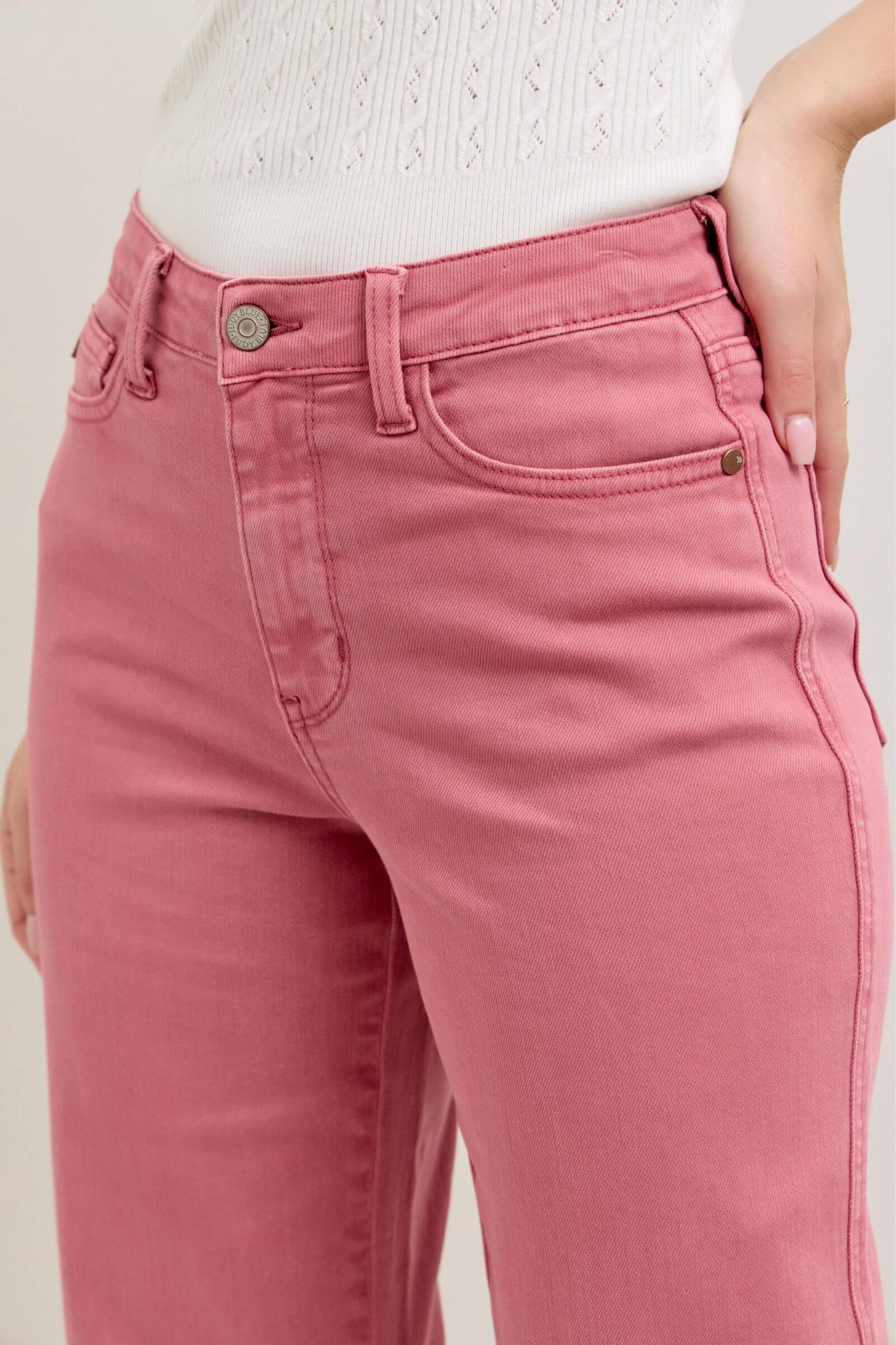 Judy Blue "Blush Bloom" Crop Wide-Leg Jeans