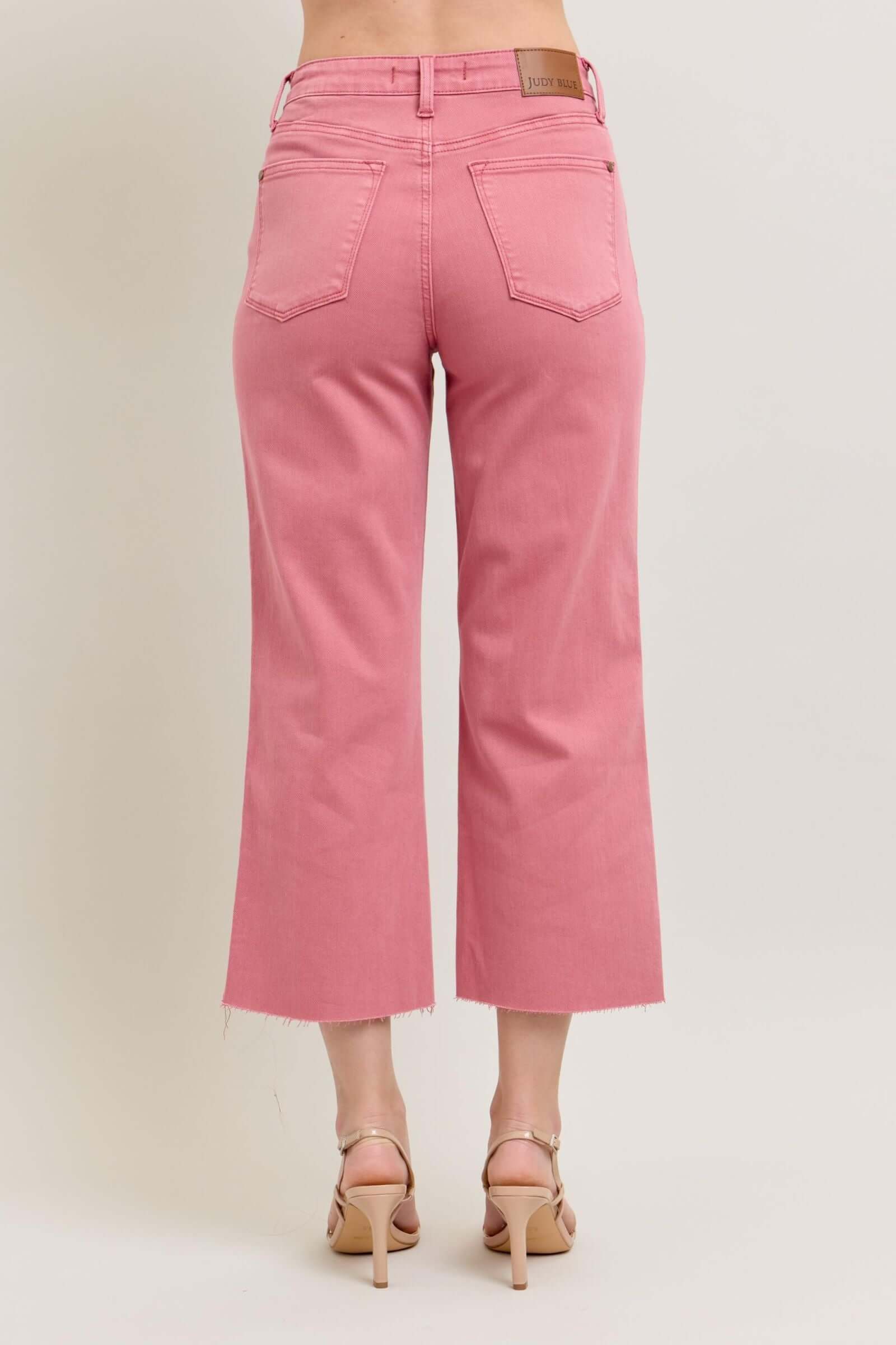 Judy Blue "Blush Bloom" Crop Wide-Leg Jeans