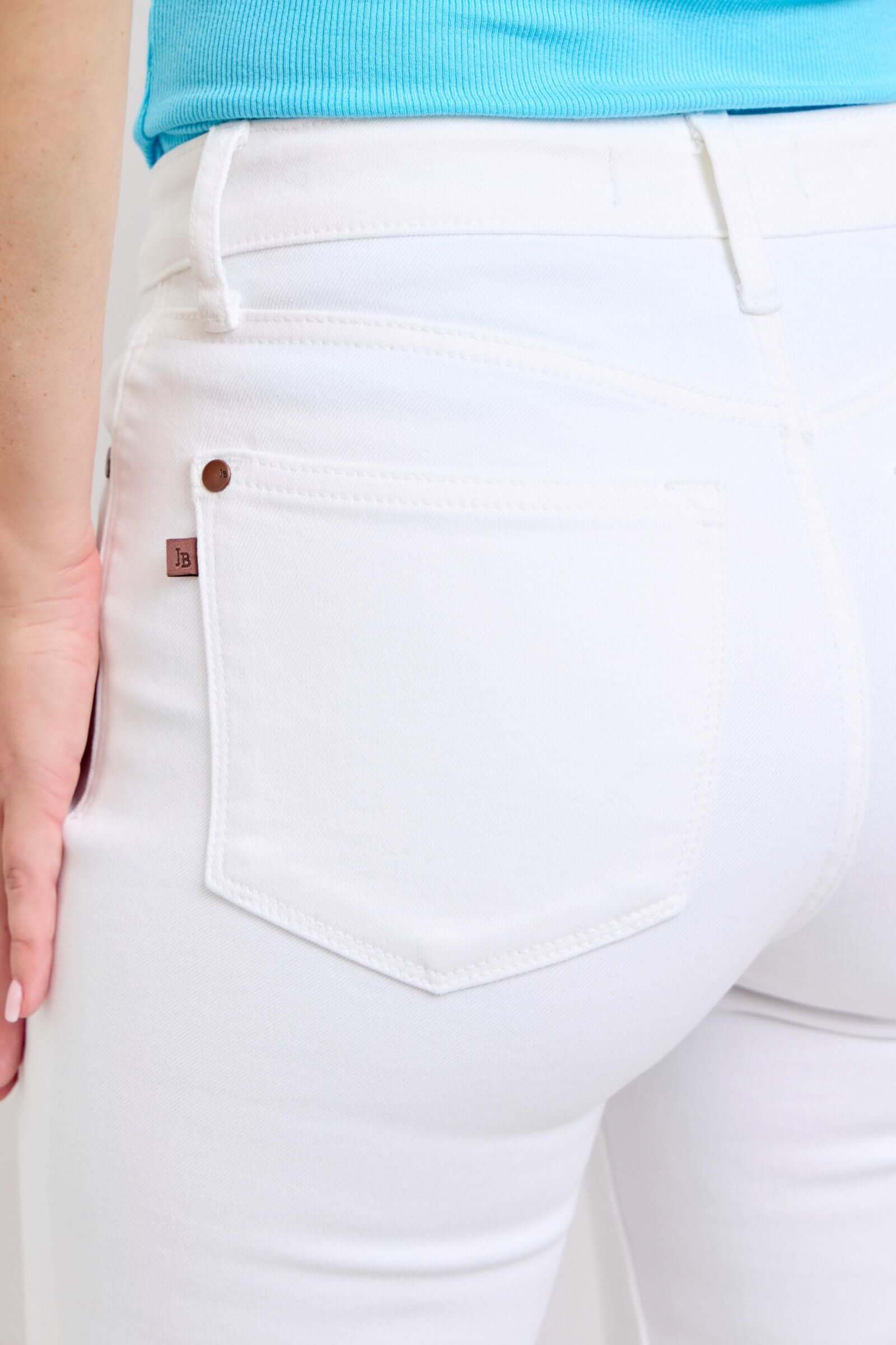 Judy Blue “Classic Cuffed” Mid Rise White Capris
