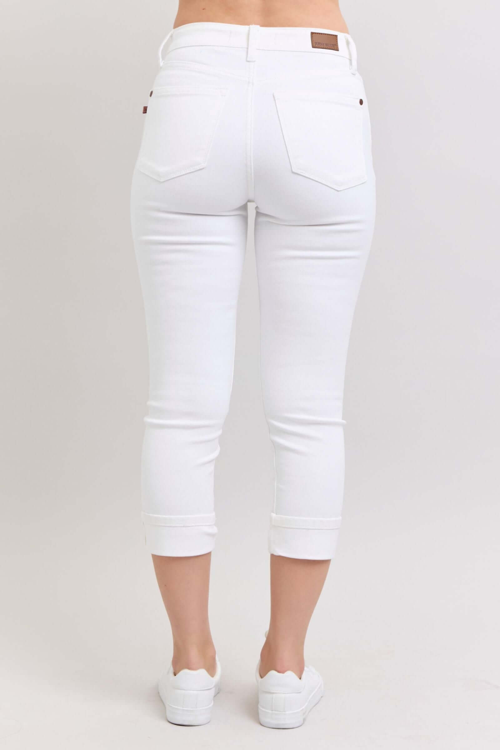 Judy Blue “Classic Cuffed” Mid Rise White Capris