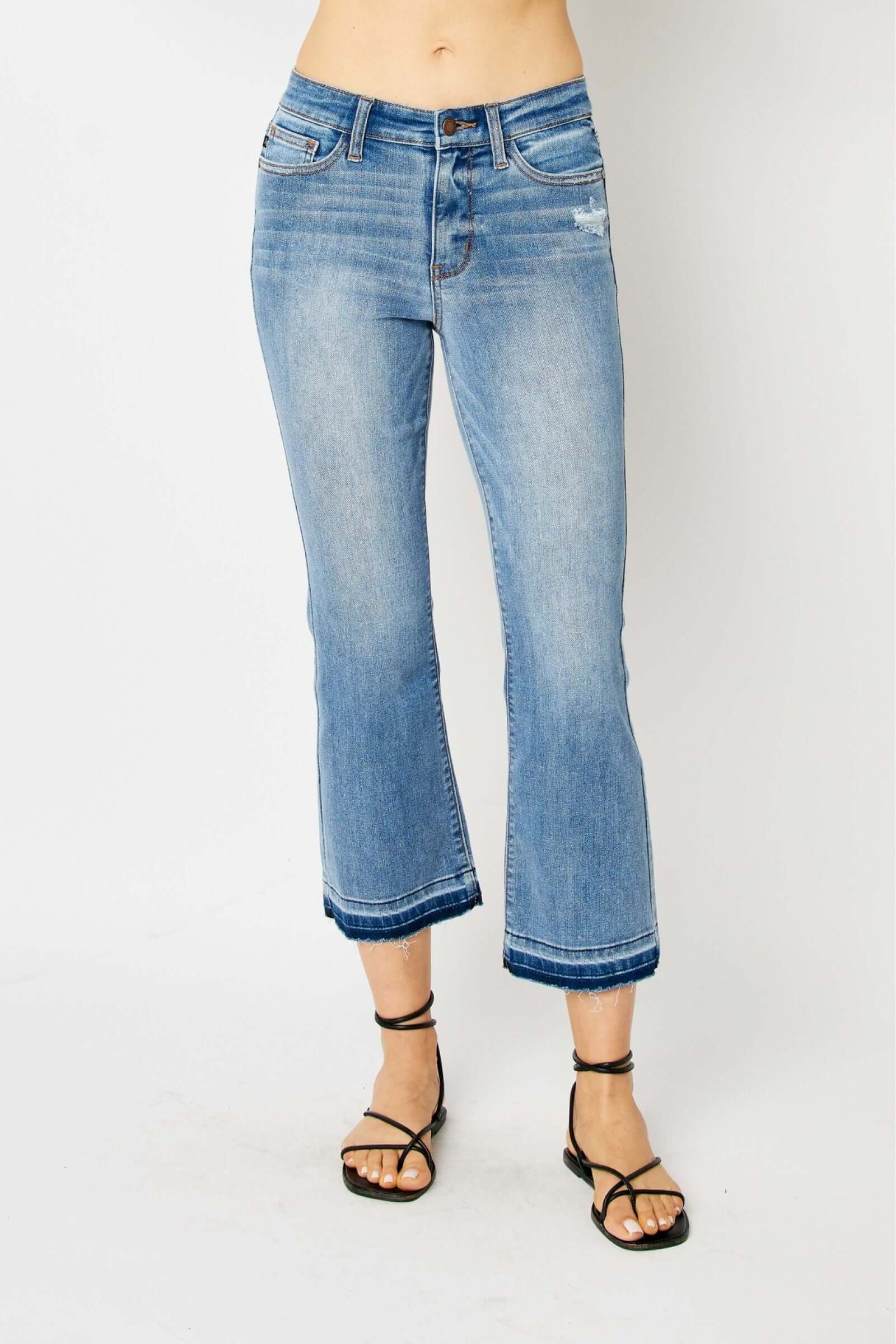 Mid Rise Release Hem Cropped Bootcut