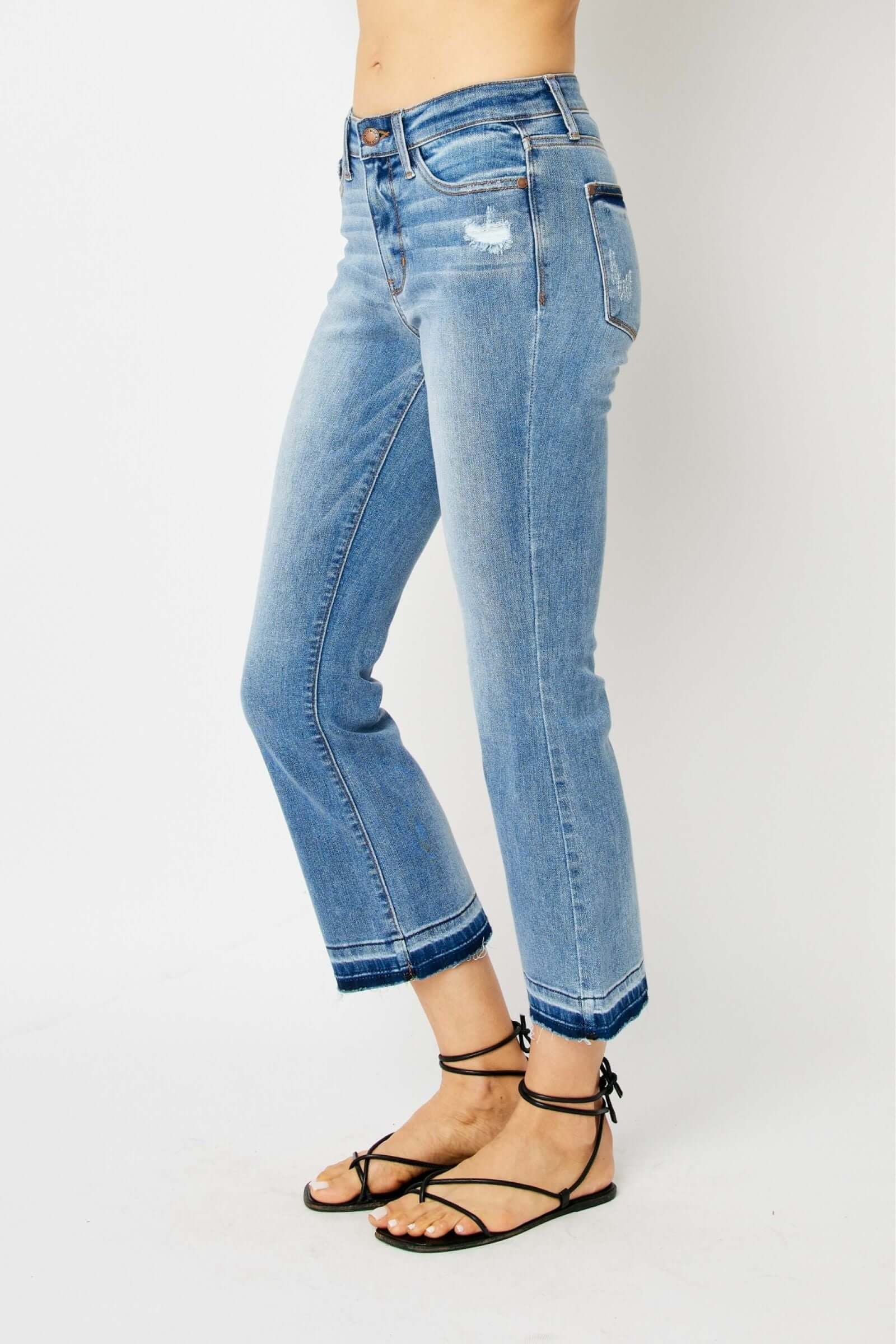 Mid Rise Release Hem Cropped Bootcut