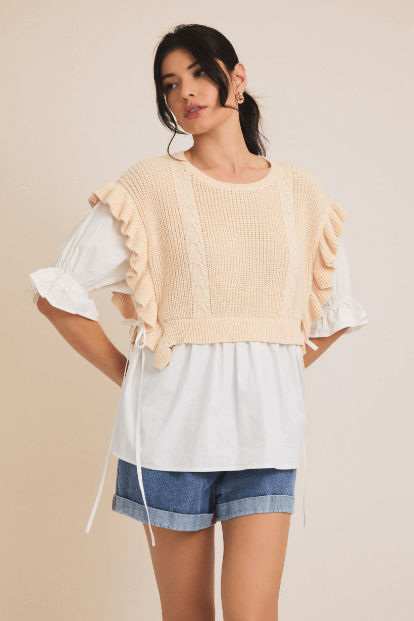 Layered Ruffle Knit Top with adjustable side bows
