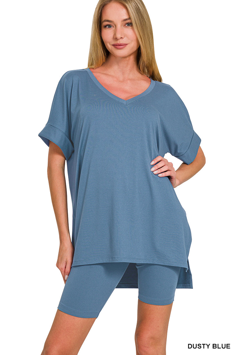 DTY Microfiber Biker Short Set Dusty Blue