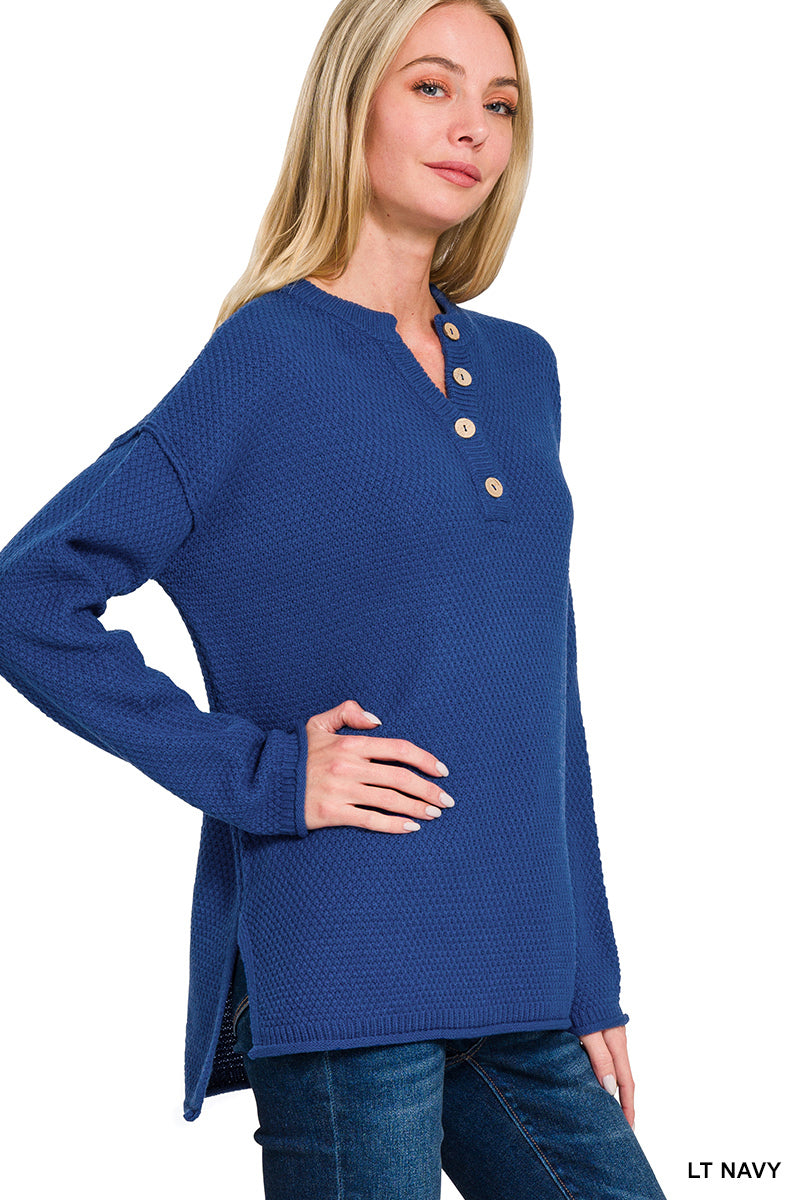 4 Button Henley Sweater blue