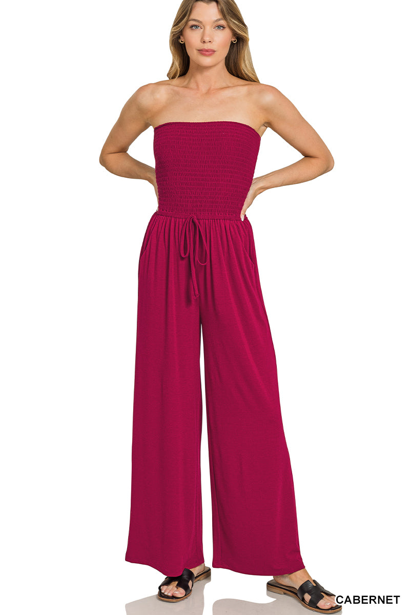 Smocked Tube Top Jumpsuit red