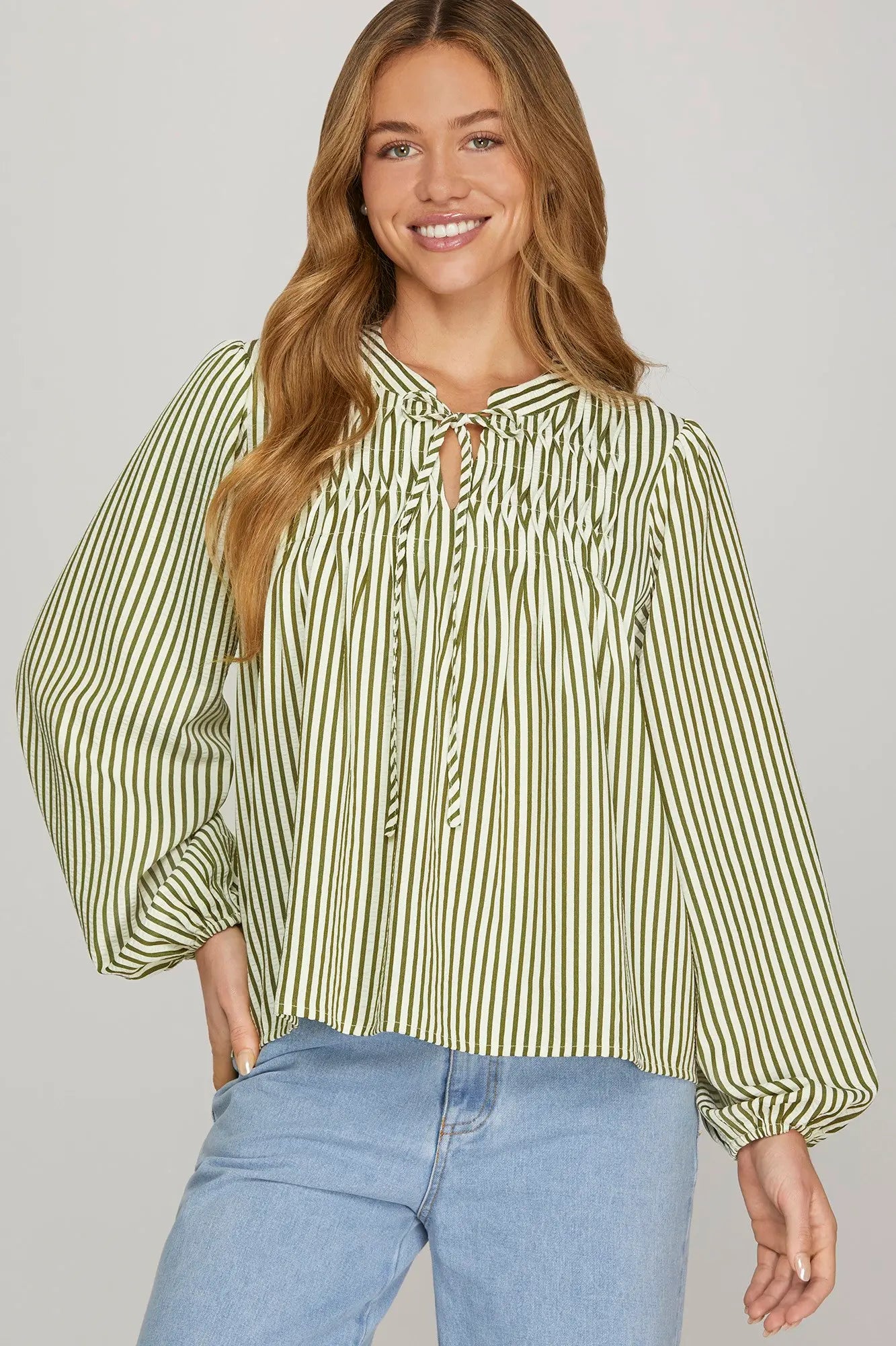 Long Sleeve Pintuck Top