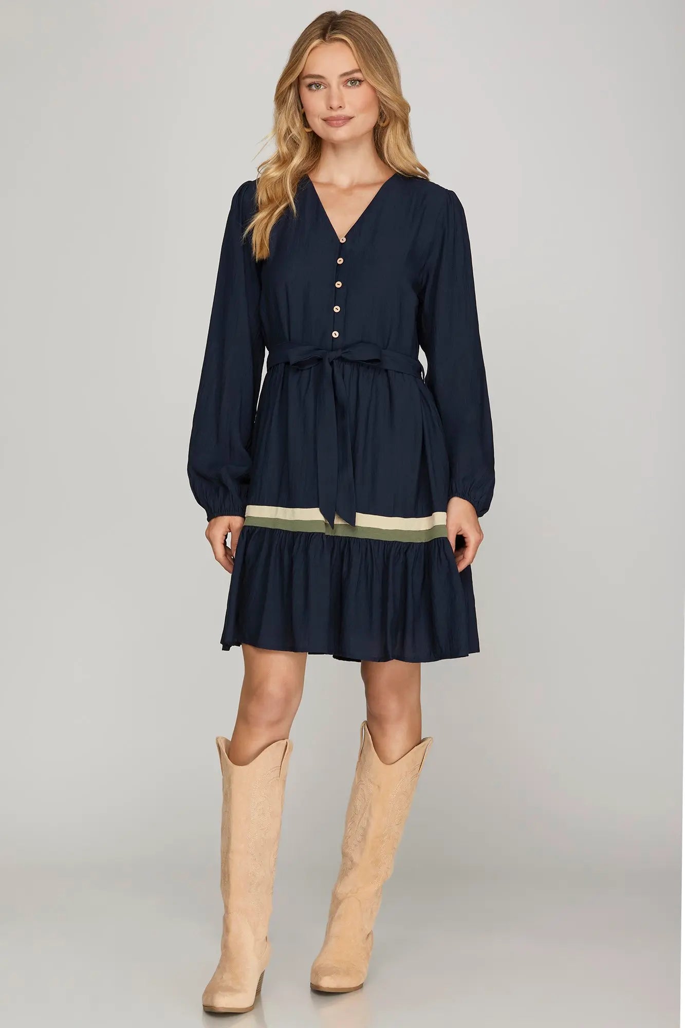 navy longsleeve button up dress