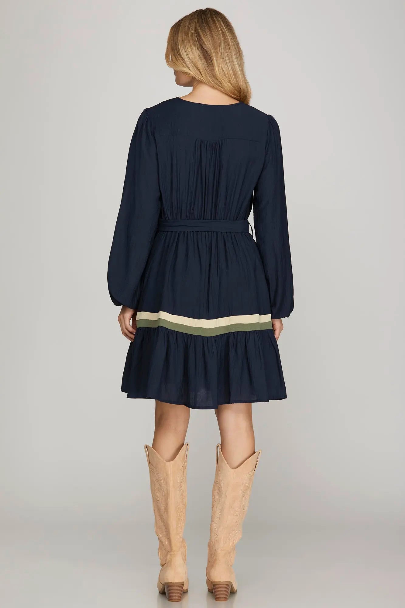 navy longsleeve button up dress