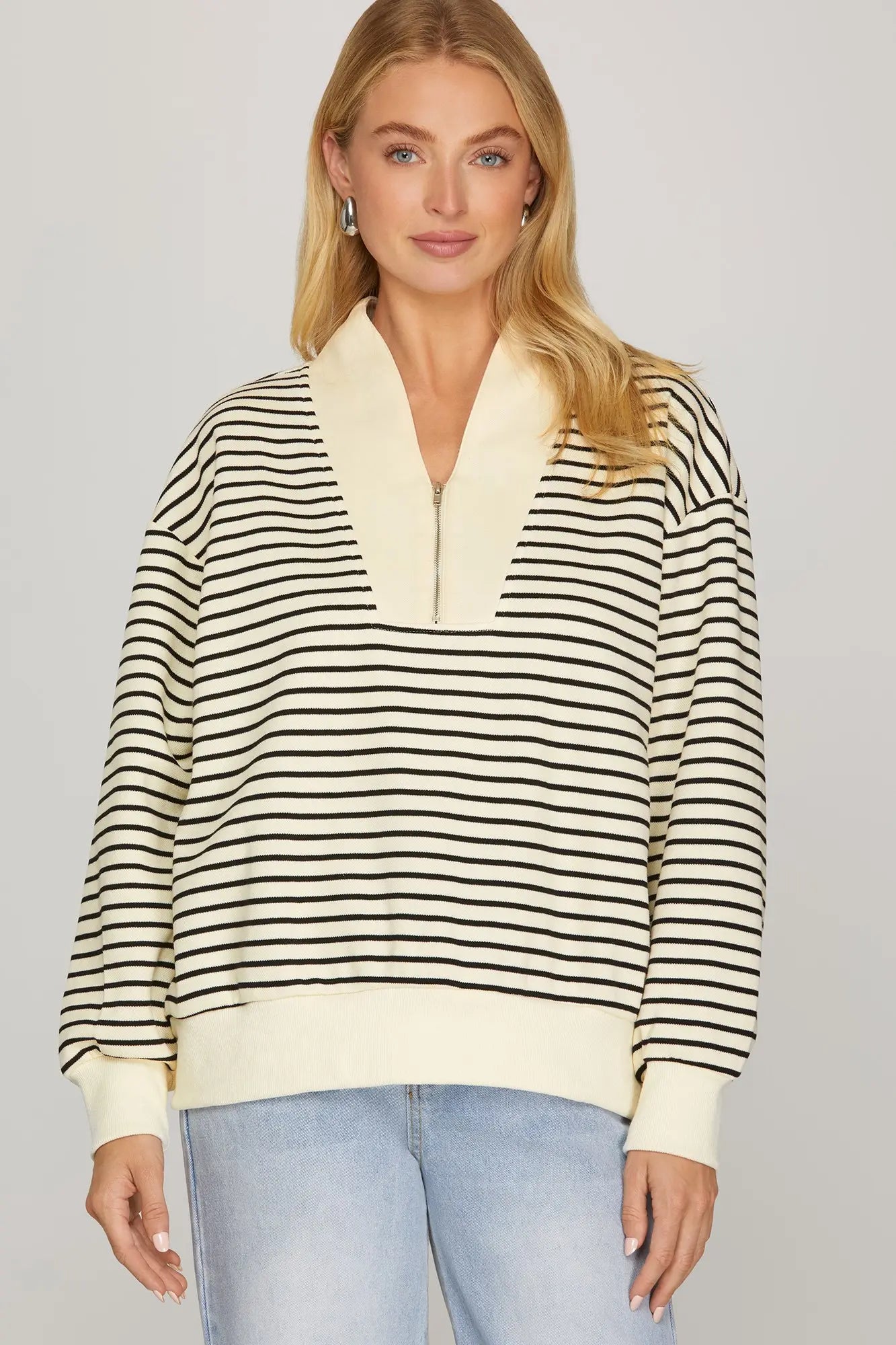 Half Zip Stripe Sweatshirt