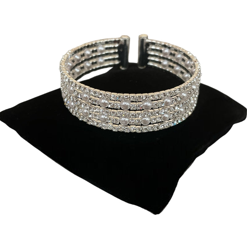 RHINESTONE & PEARL CUFF BRACELET