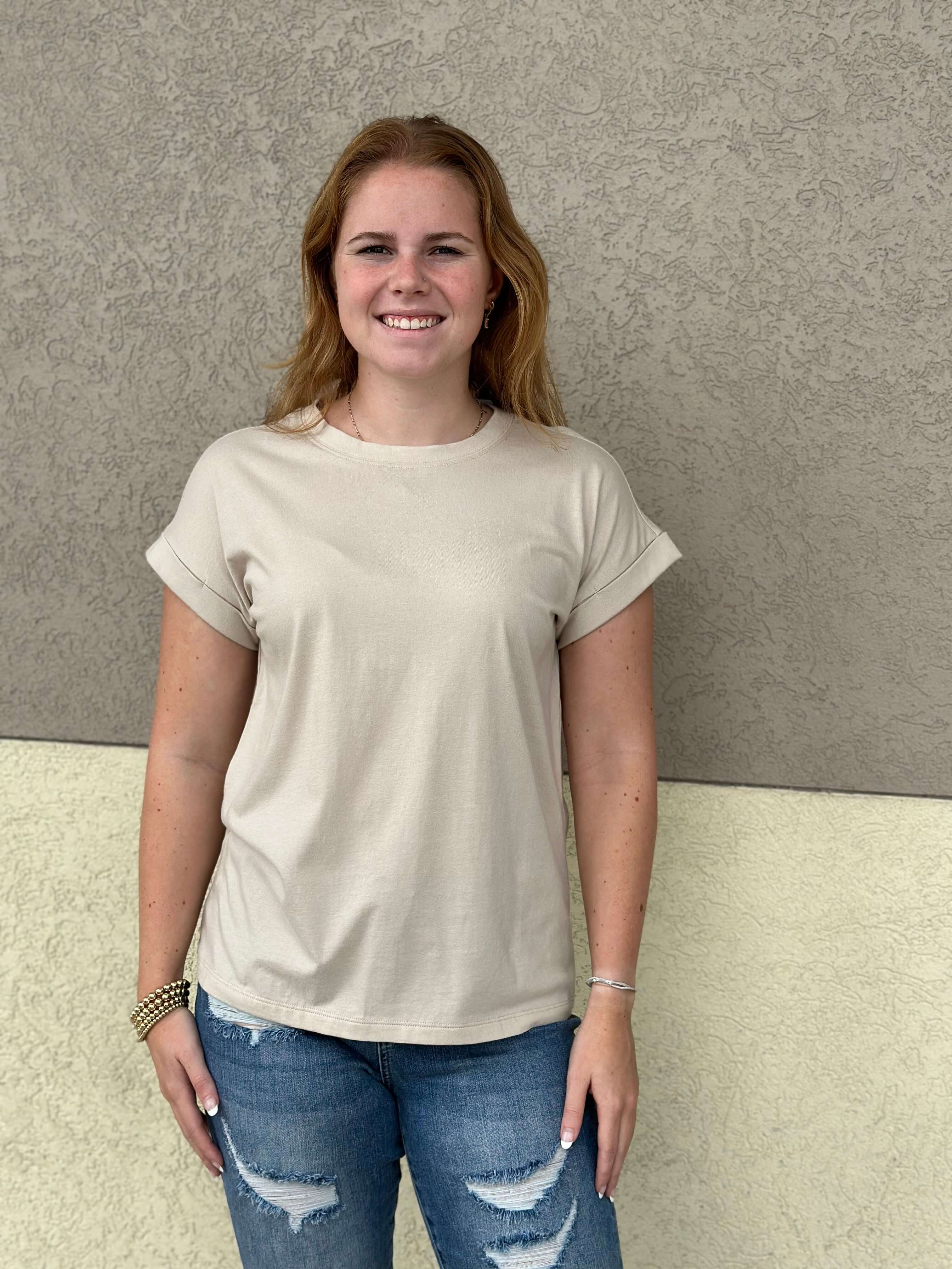Cotton Folded Sleeve T-shirt
