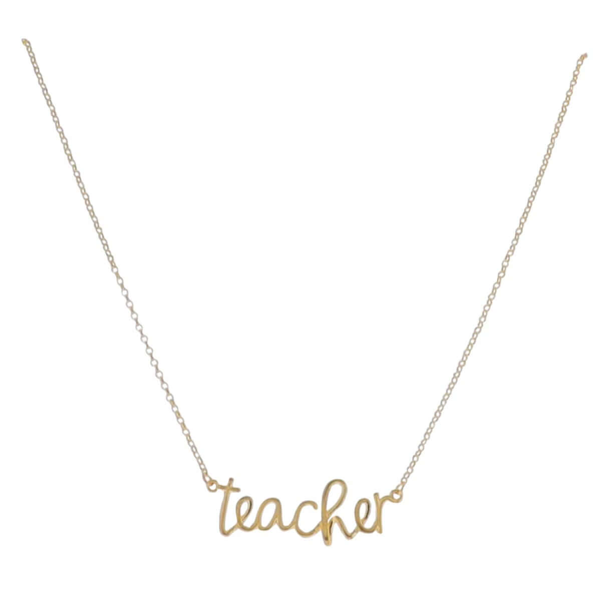 18K Gold Plated Rolo Chain Necklace with Cursive "Teacher"