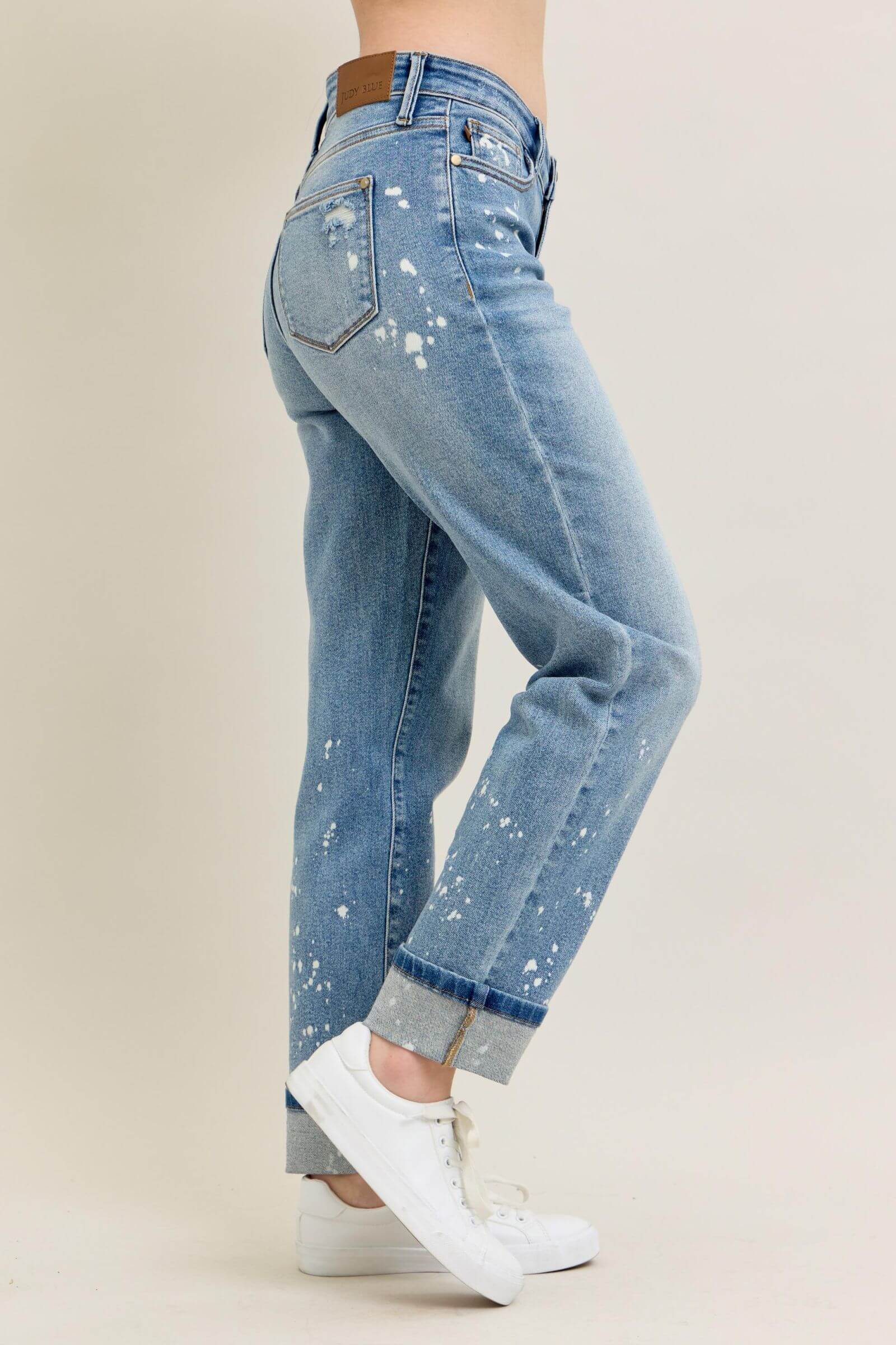 Judy Blue “Splash of Style” Mid Rise Bleach Splatter Boyfriend Jeans