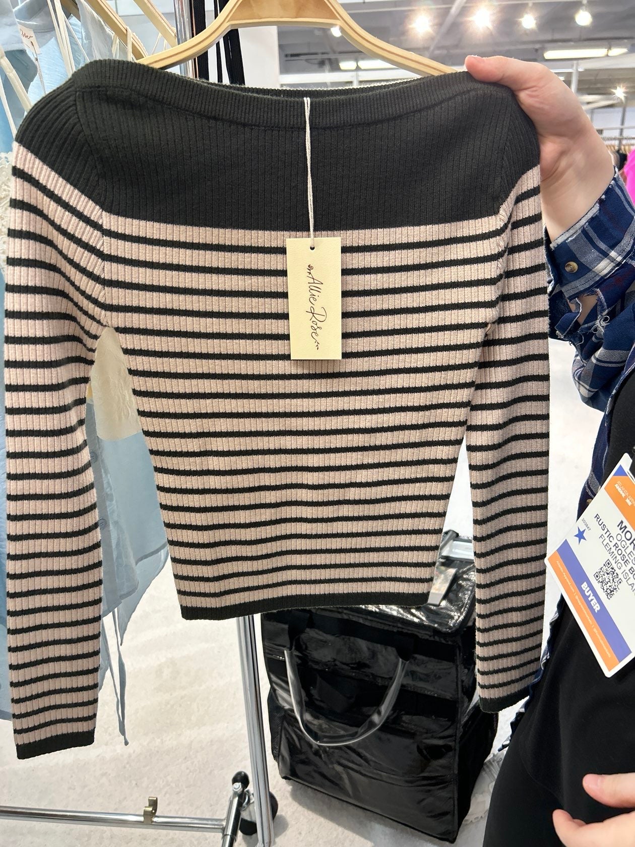 olive and beige striped sweater