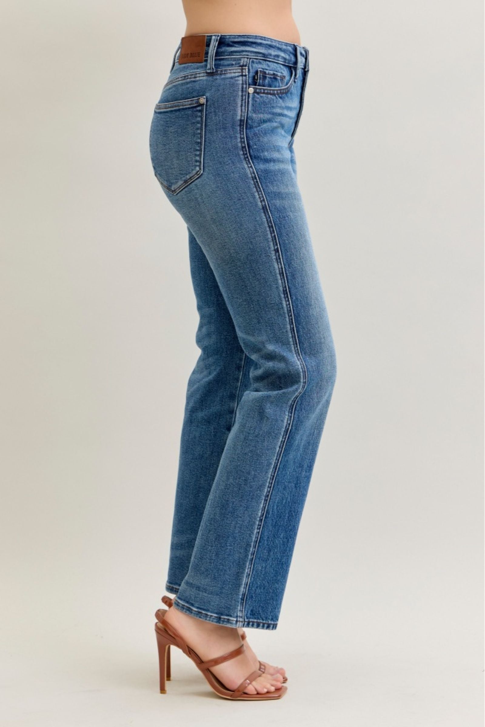 Judy Blue "Reese" Mid Rise Slim Straight Rigid Magic Button Fly