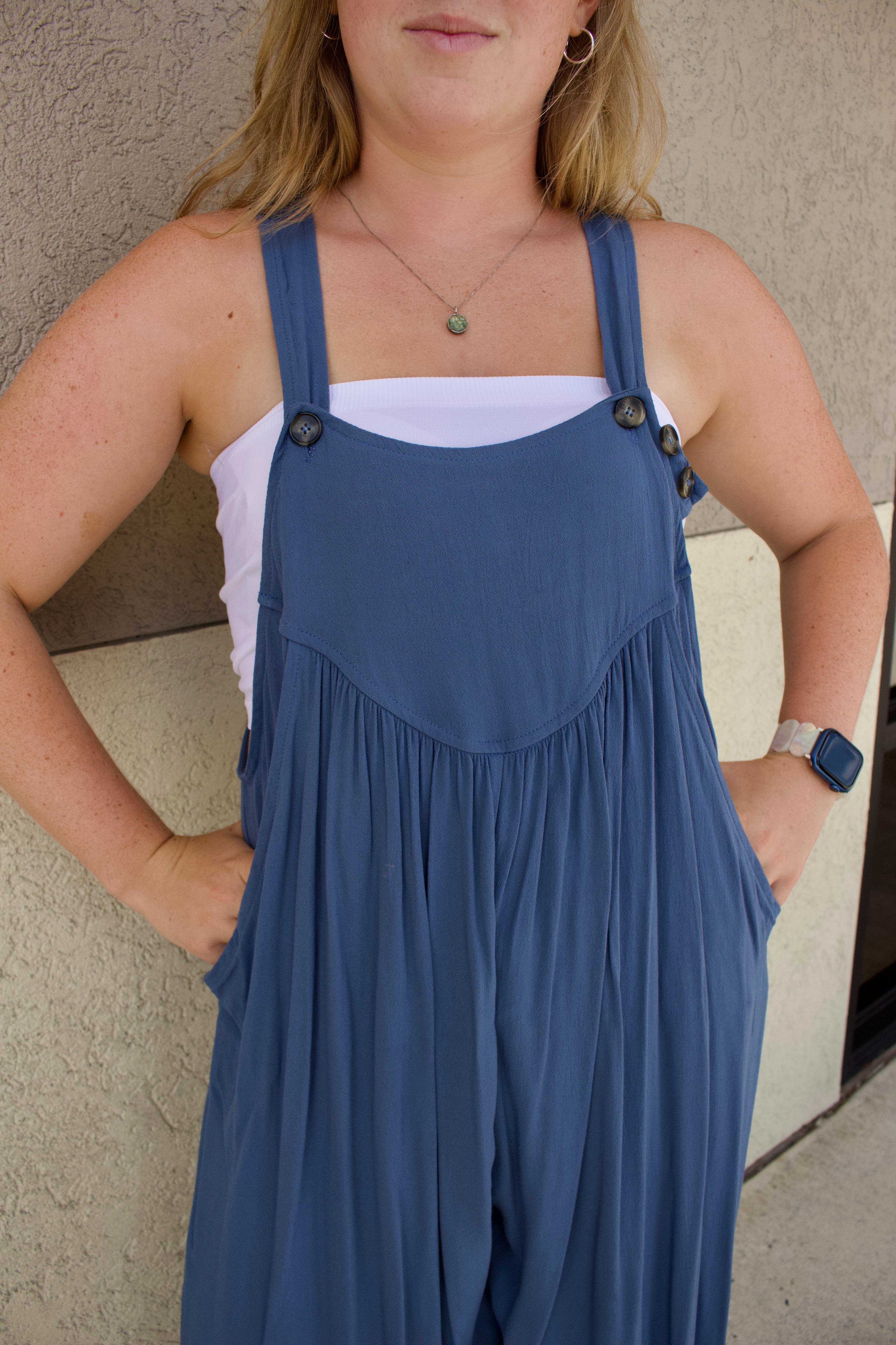 dusty blue jumpsuit