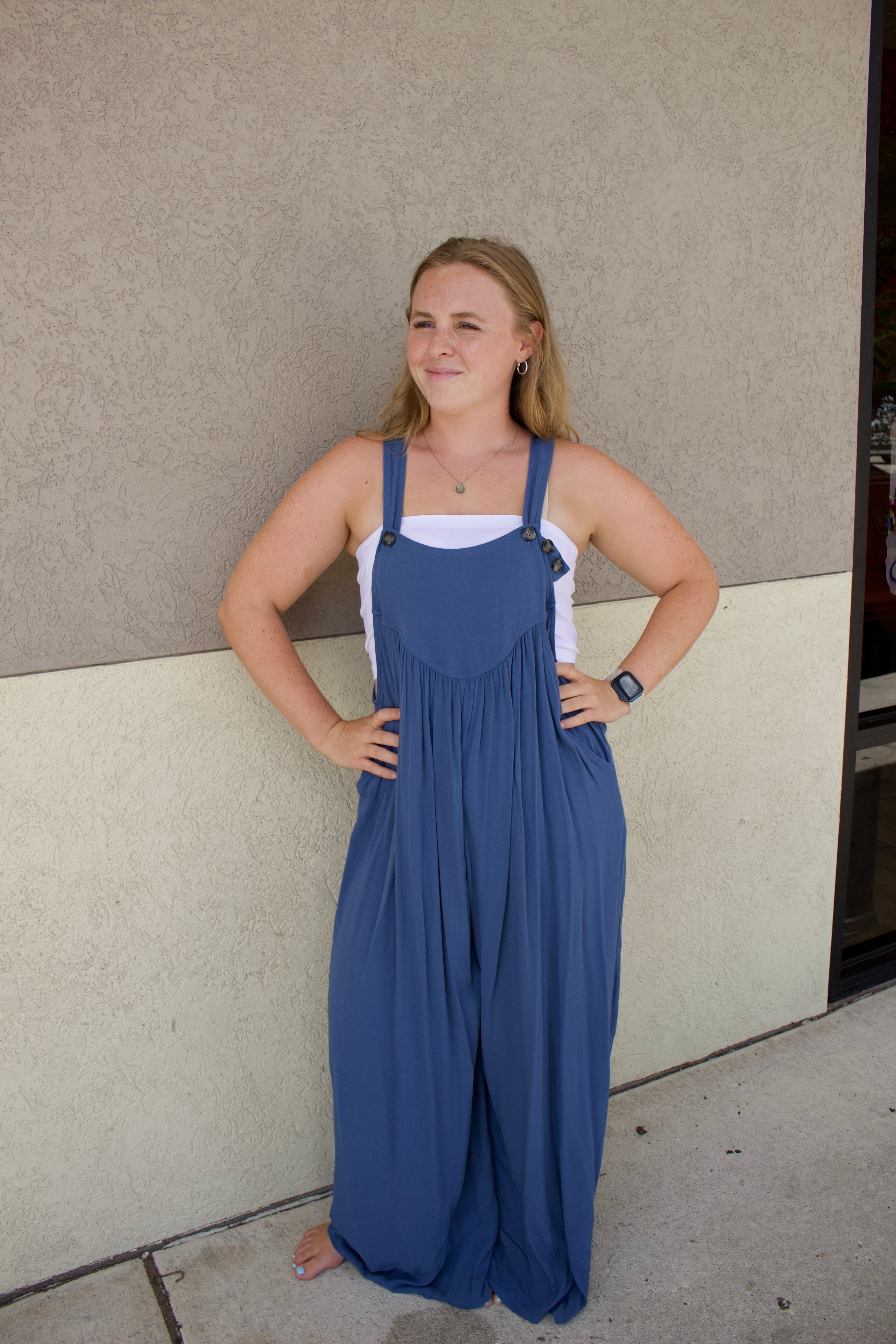 dusty blue jumpsuit