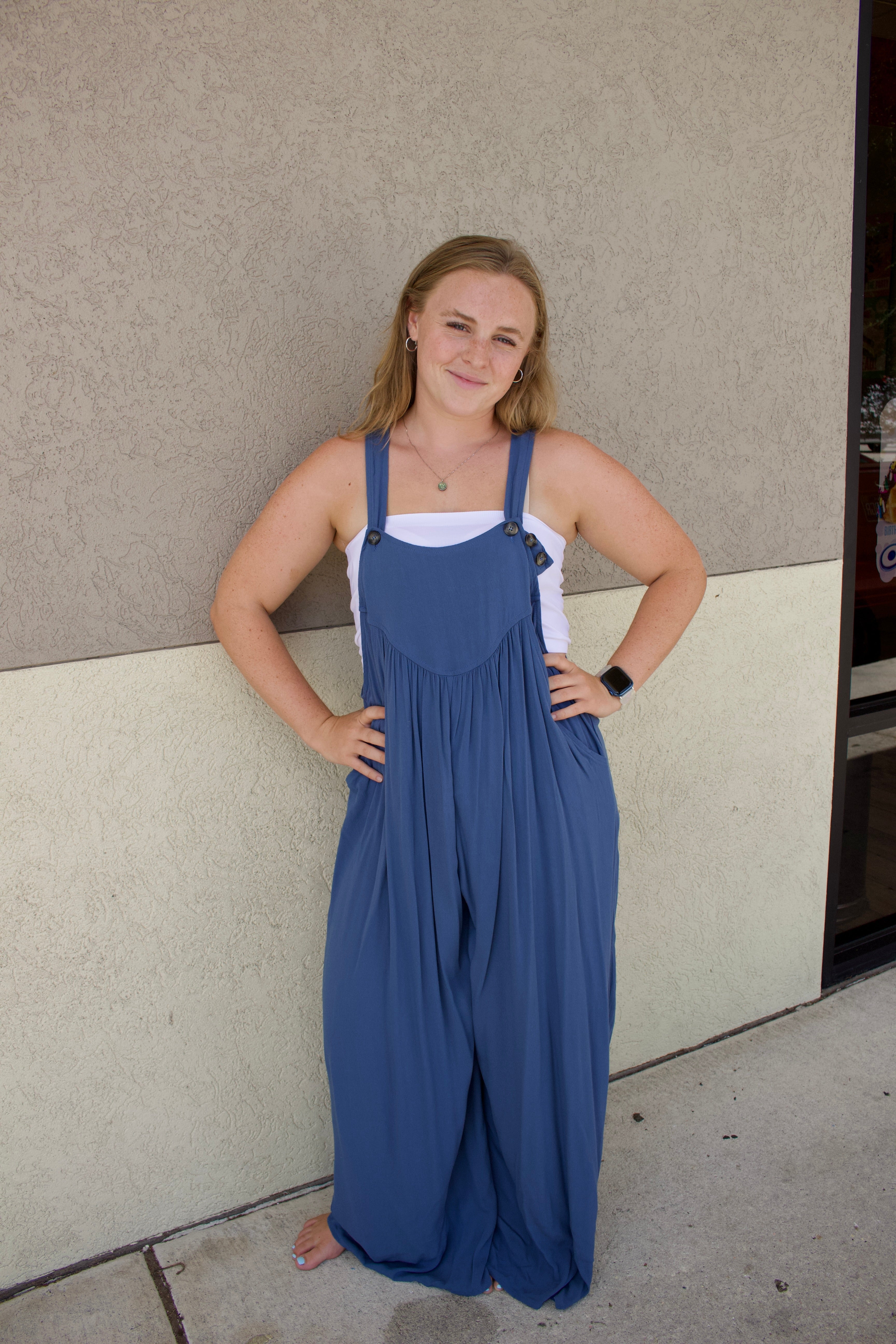 dusty blue jumpsuit