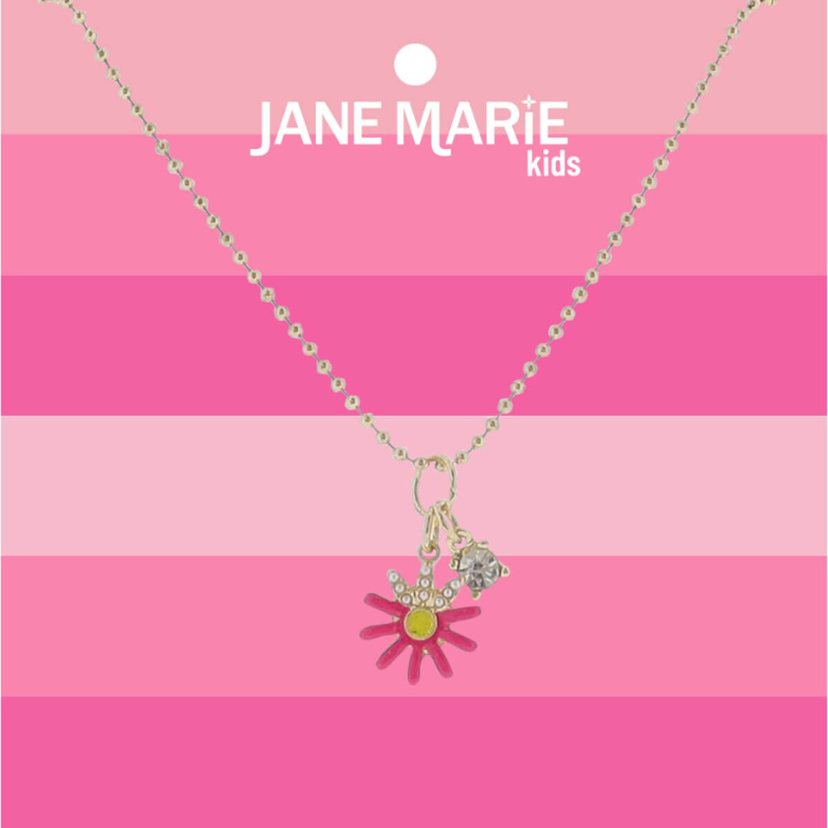 14" Gold Ball Chain Necklace with Pink Enamel Flower
