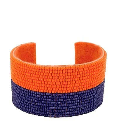 Game Day Seed Bead Cuff Bracelet Orange and Blue