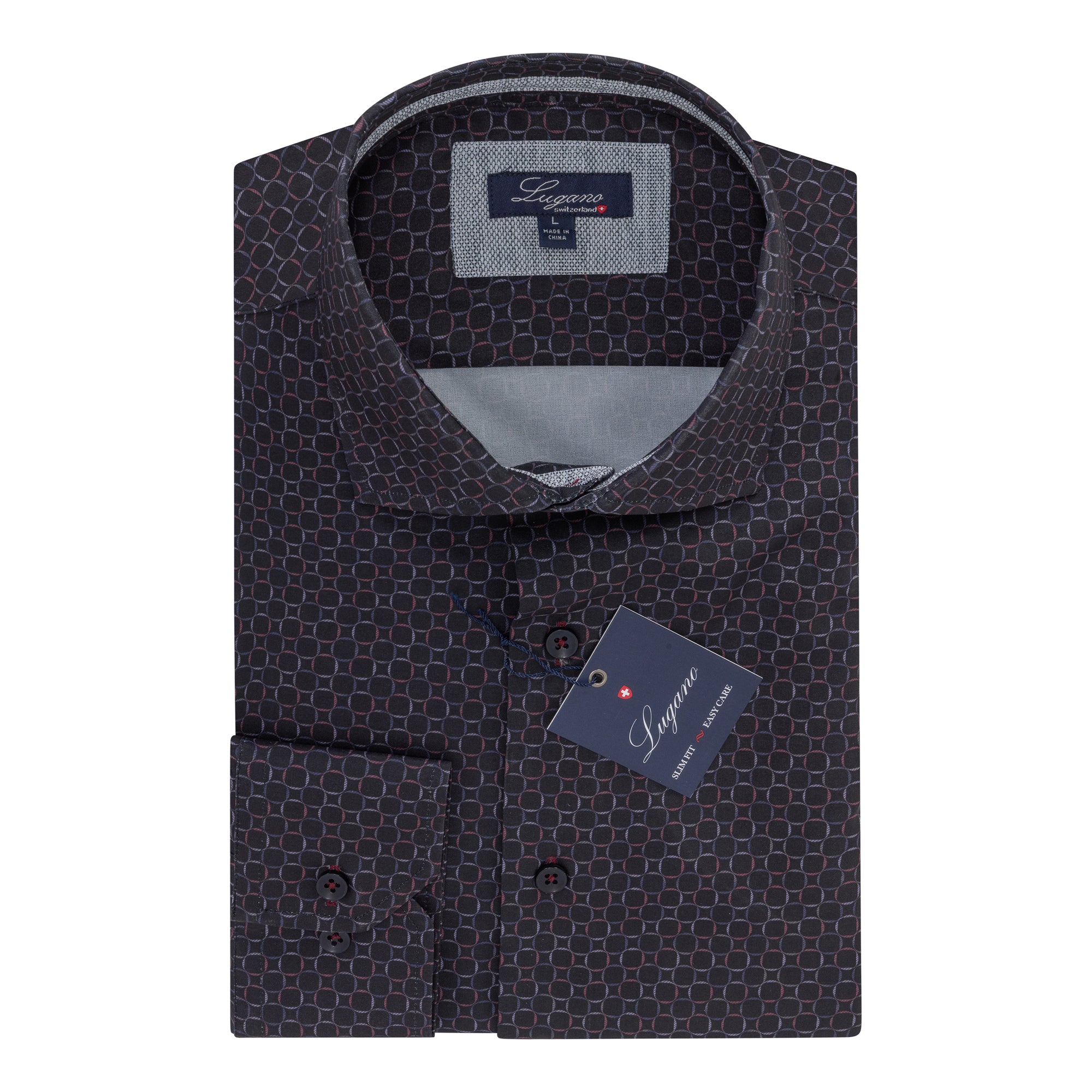 black patterned button up shirt