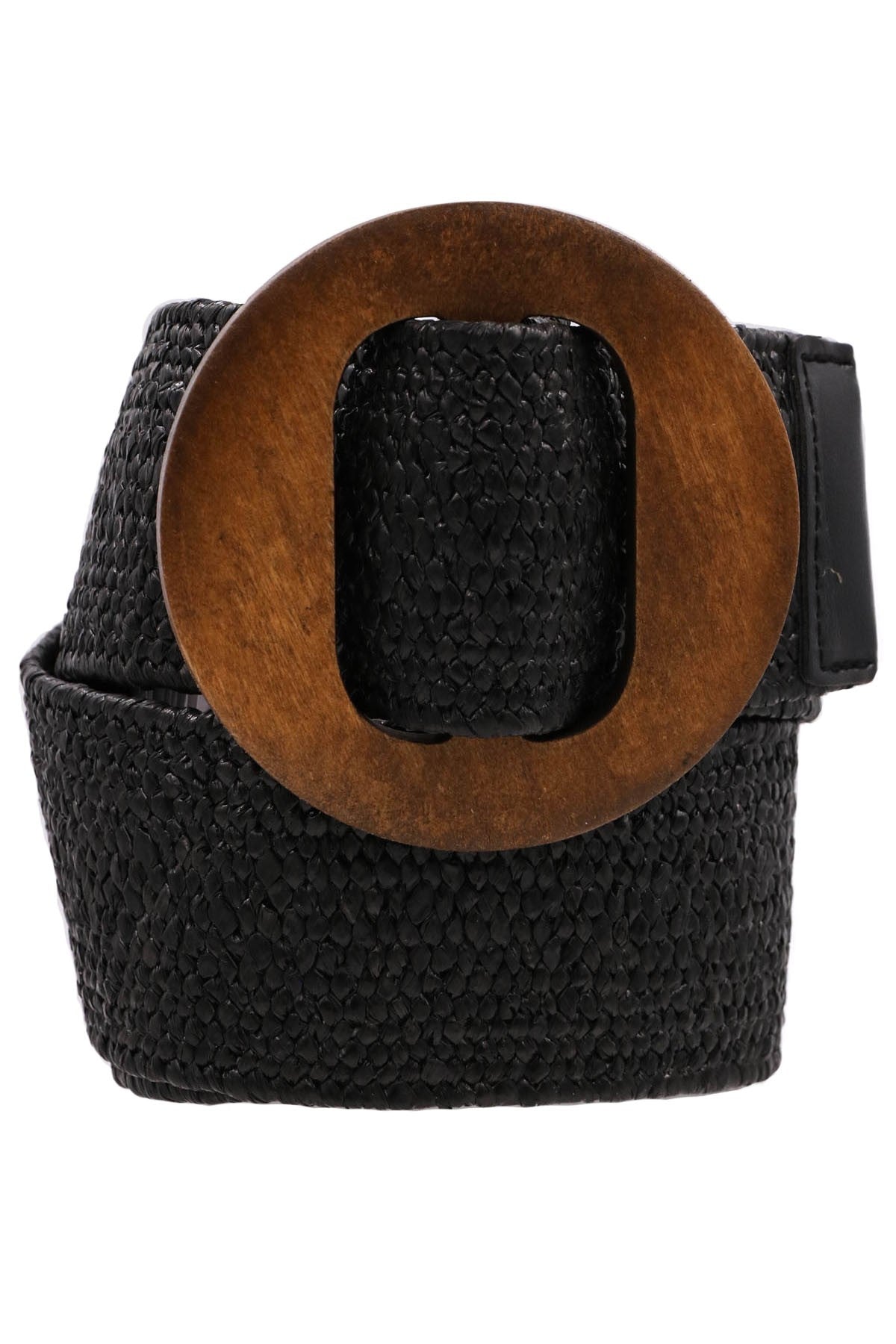 Large Wooden Circle Elastic Belt black