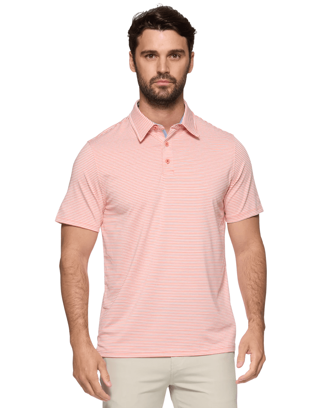 orange and white striped polo