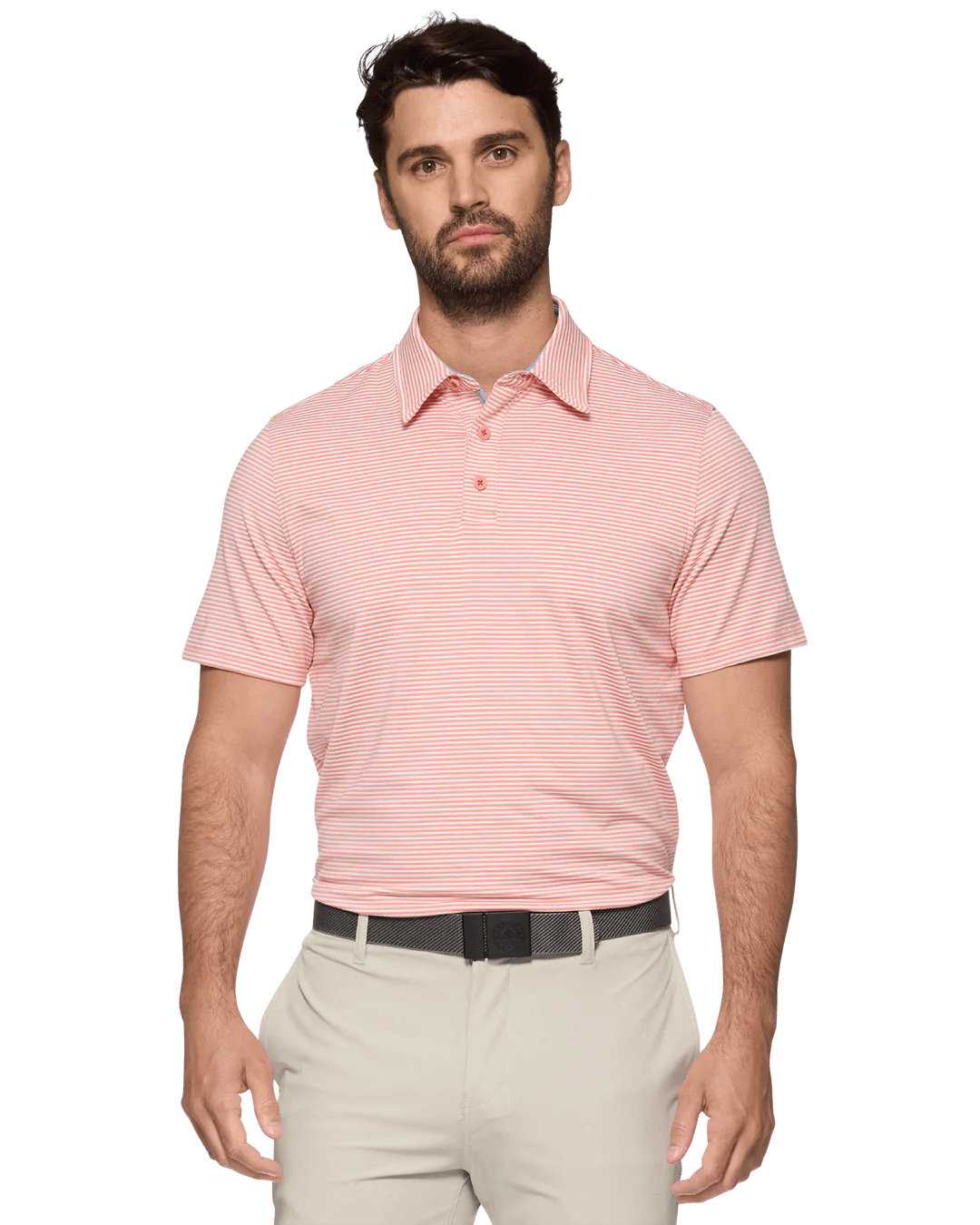 orange and white striped polo