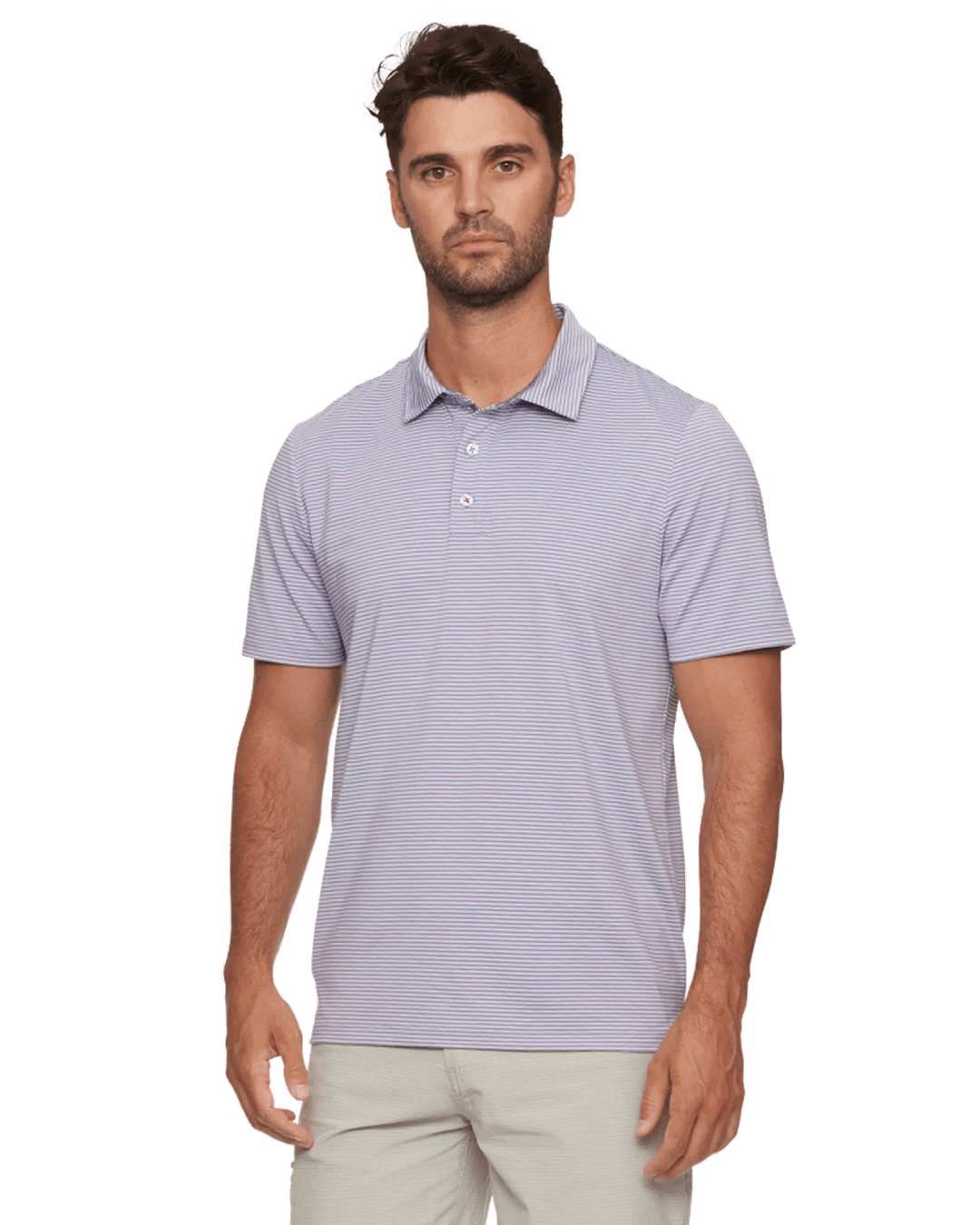 striped polo with traditional 3 button