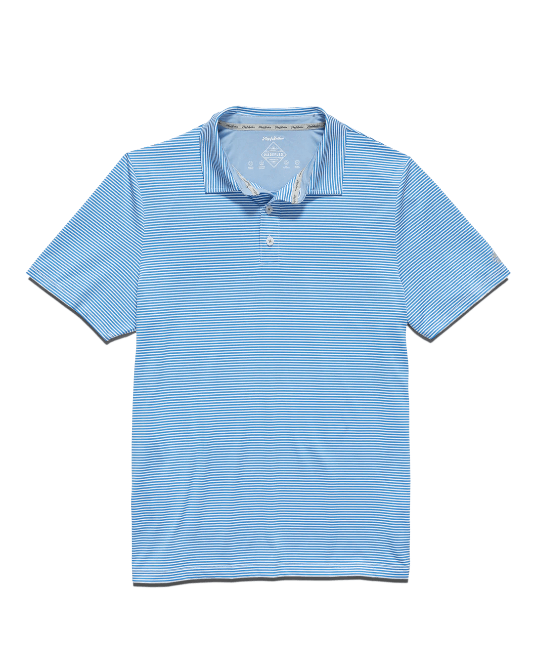 blue and white striped polo