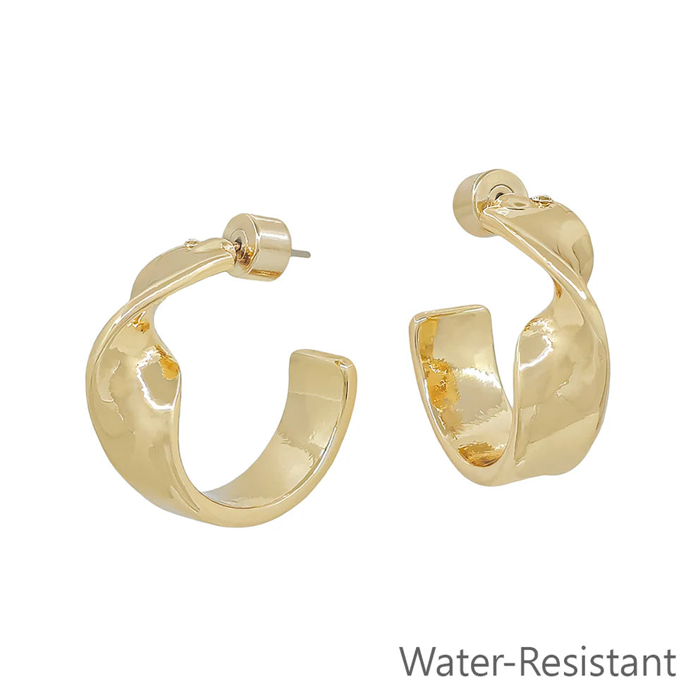 Gold Water Resistant Metal Twisted 1" Hoop Earring