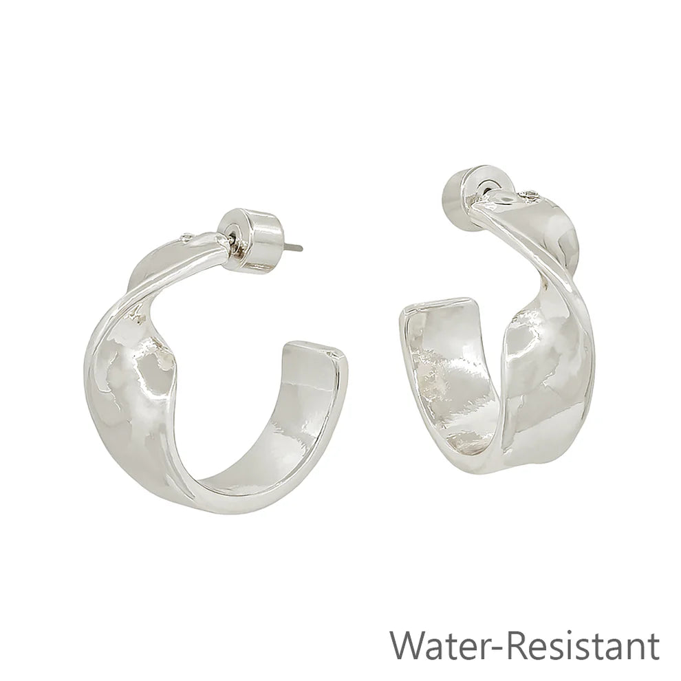 Silver Water Resistant Metal Twisted 1" Hoop Earring