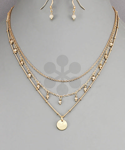 Disc Pendant Bead Layer Necklace