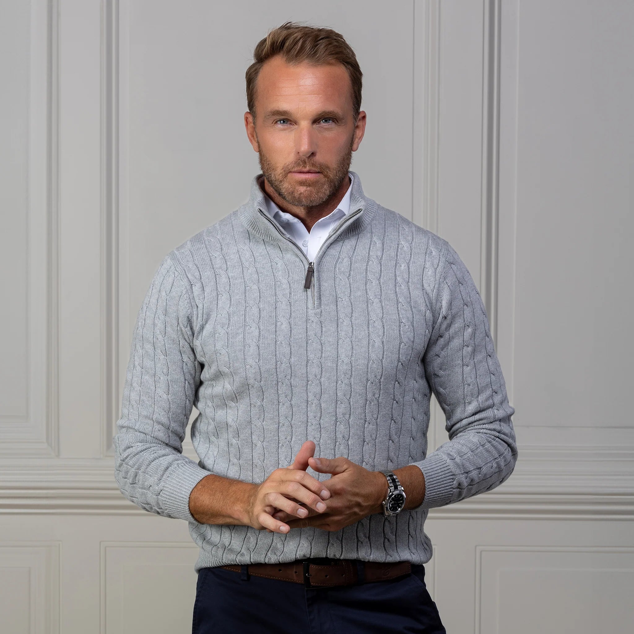 Collars & Co. Kensington Cable Knit Quarter Zip Sweater