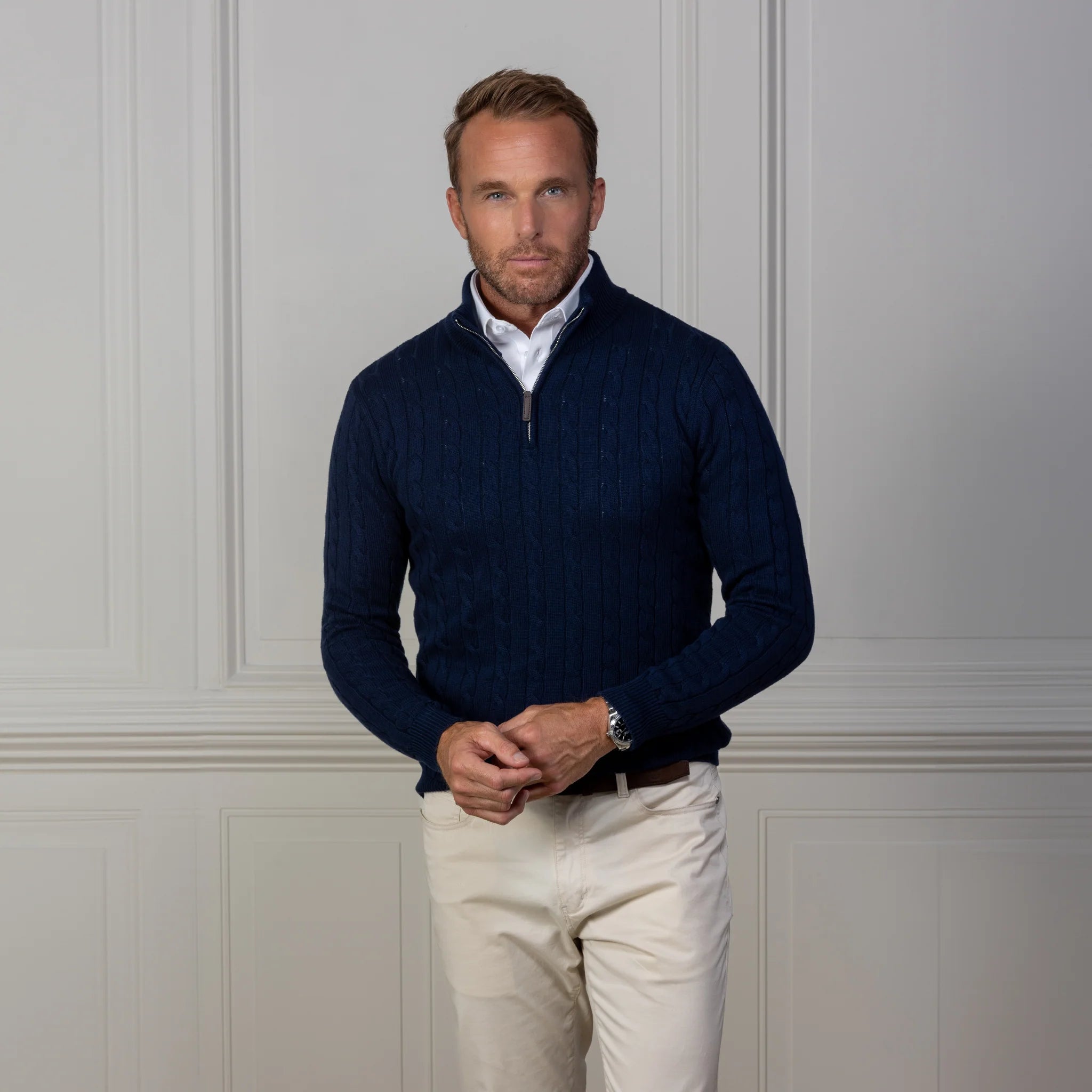 Collars & Co. Kensington Cable Knit Quarter Zip Sweater