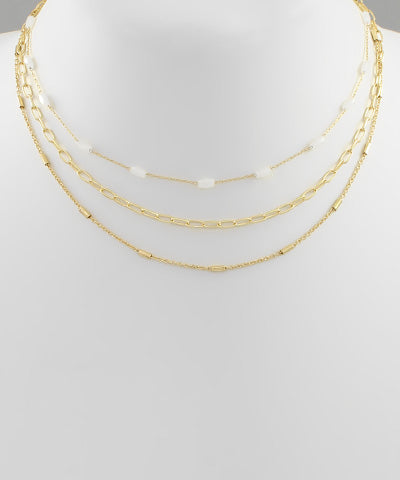 3 Layered Chain & Glass Bead Necklace