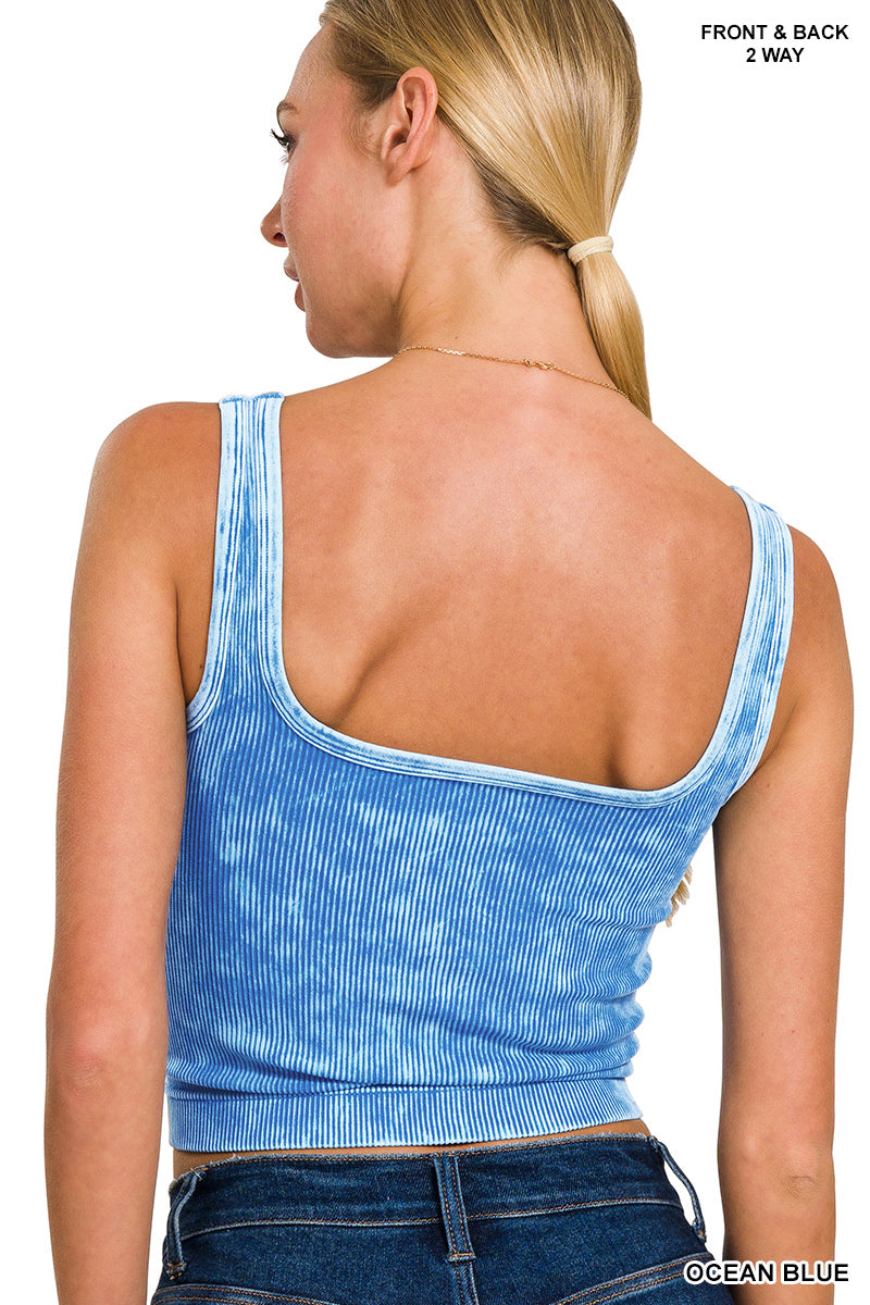 2 WAY NECKLINE WASHED RIBBED SEAMLESS TANK TOP