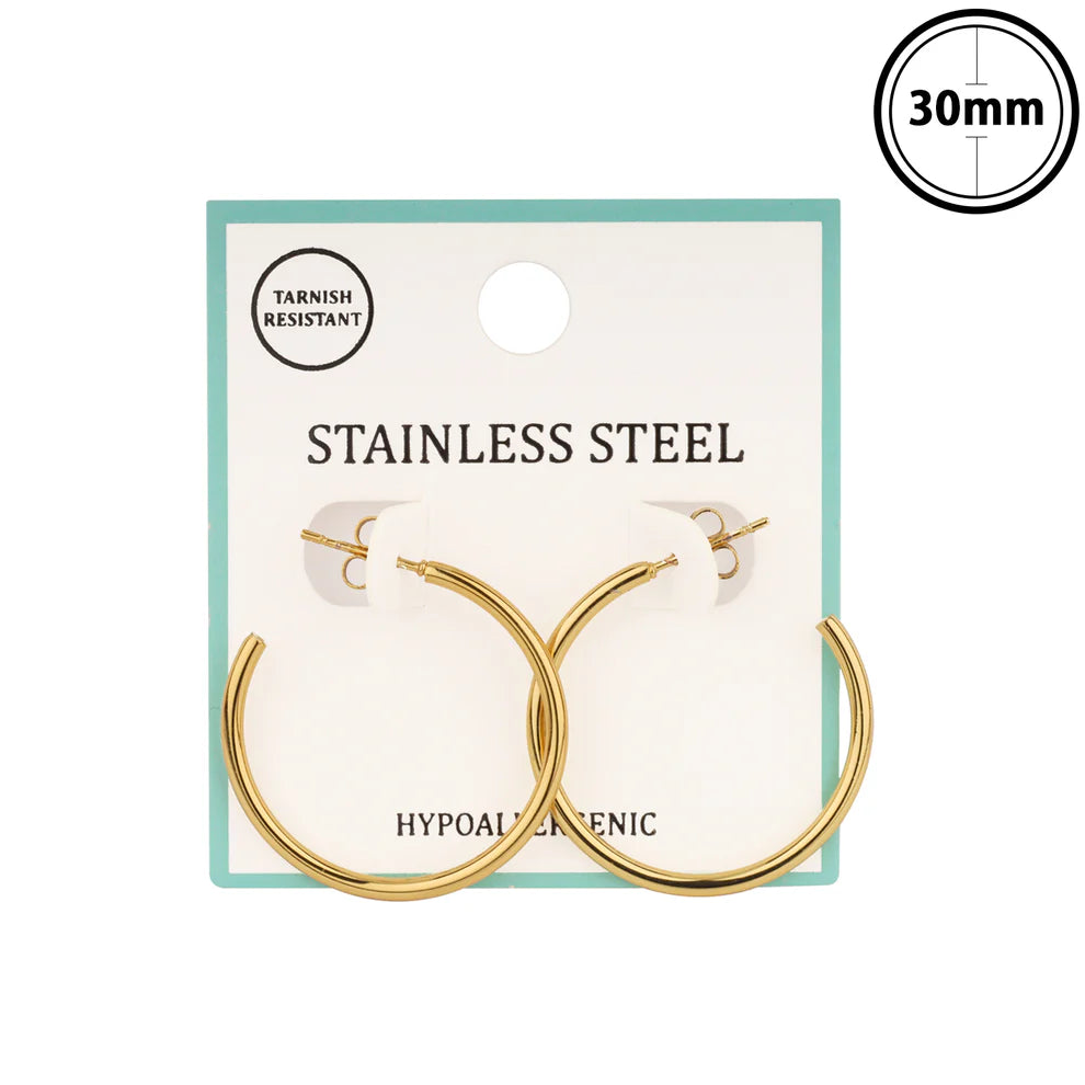 Stainless Steel Waterproof Thin Hoop Earring 1"