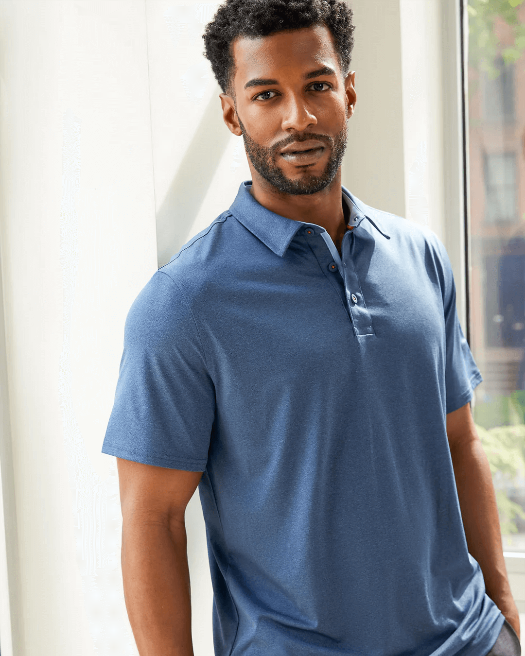 heathered blue tailored athletic fit polo