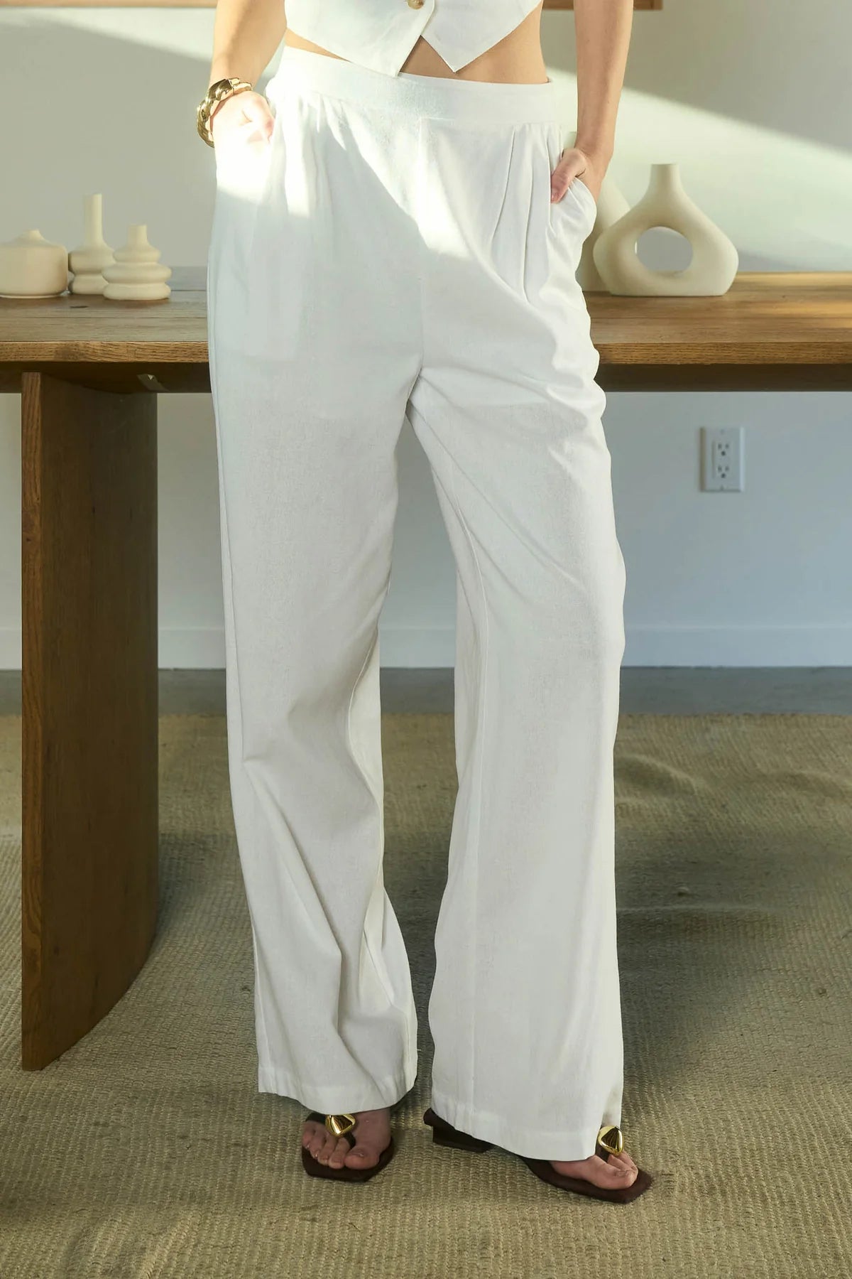White Linen Blend Pant
