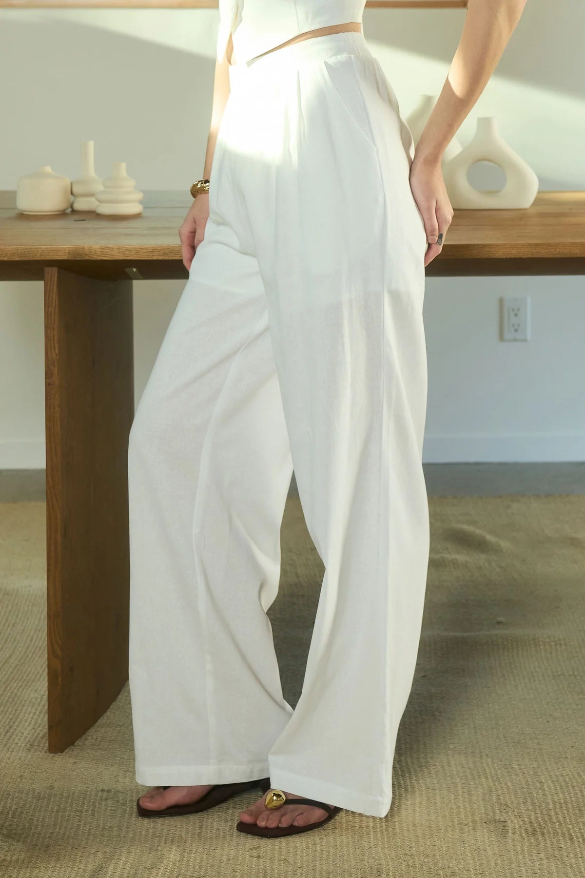 White Linen Blend Pant