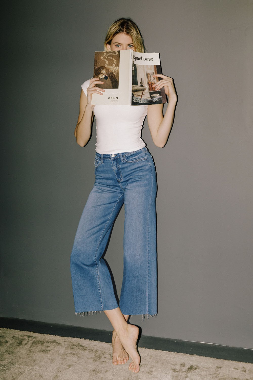 Vervet "Aileeah" High Rise Raw Hem Crop Slim Wide Leg Jean